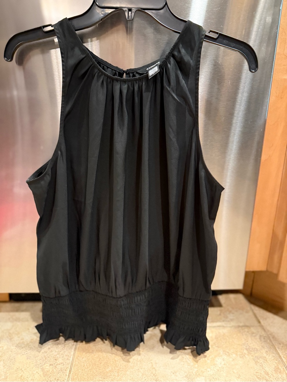 Express Black Sleeveless Smocked-Hem Camisole